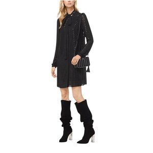 🖤 𝐌𝐈𝐂𝐇𝐀𝐄𝐋 𝐊𝐎𝐑𝐒 Black Tie-Neck Long Sleeve Shift Dress 𝐍𝐖𝐎𝐓 🖤